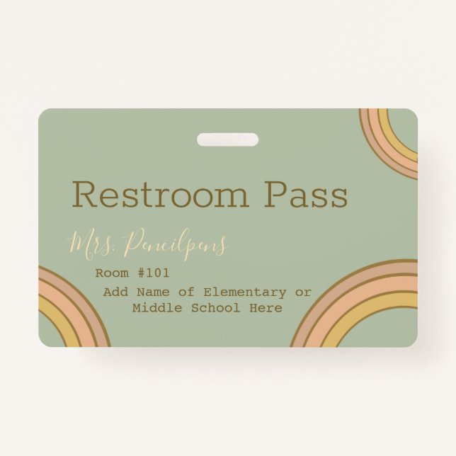 Badge Boho personnalisé Rainbow Hall Pass vert (Dos)