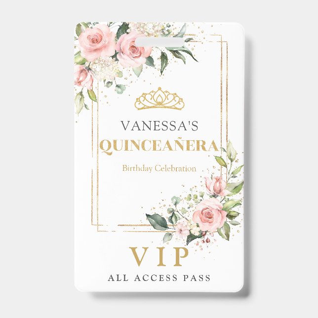 Badge Boho roses roses roses roses or tiara sauge Quince (Front)