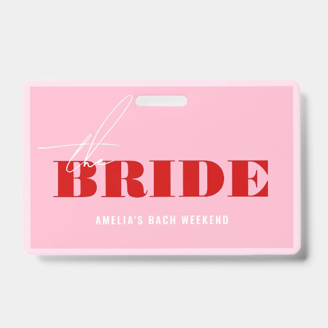 Badge Bold Rose & Rouge Bachelorette Acheter La Mariée U (Avant)