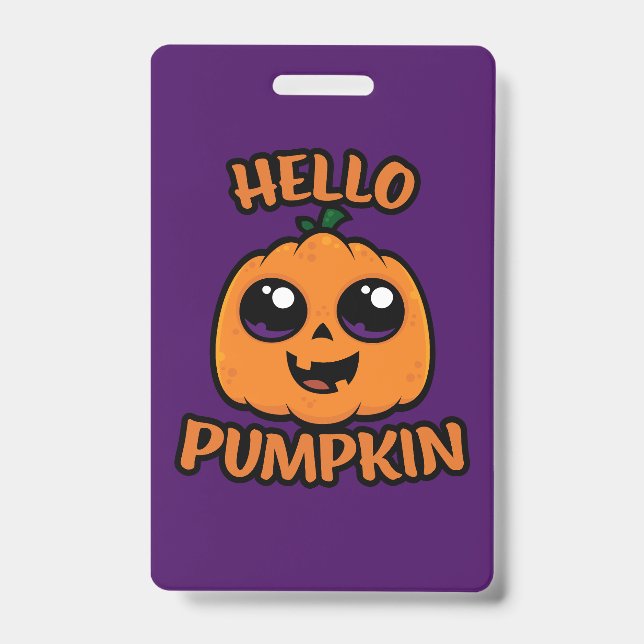 Badge Bonjour Citrouille Mignon Jack-O-Lantern d'Hallowe (Avant)