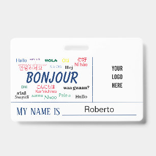 Badge Bonjour Hello World Beaucoup de langues Nom du log