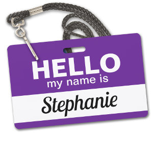 Badge Bonjour, je m'appelle Employé personnalisé Violet