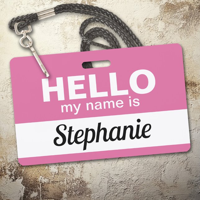 Badge Bonjour, je m'appelle - Rose - Nom de l'employé pe (Hello Name Badge with Custom Name)