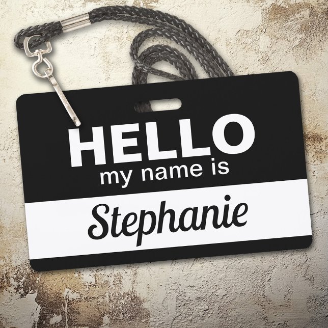 Badge Bonjour, je m'appelle Script de nom d'employé pers (Hello Name Badge with Custom Name)