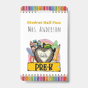 Badge Bonjour laissez-passer Hall Pre K