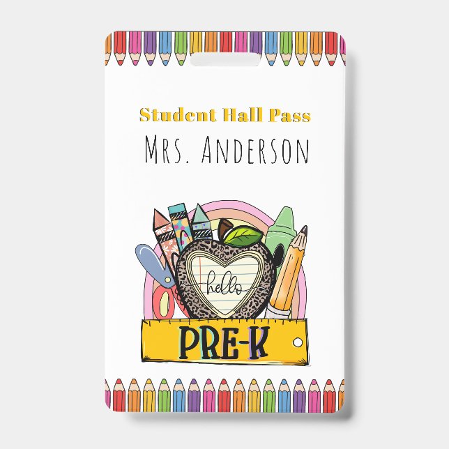 Badge Bonjour laissez-passer Hall Pre K (Avant)