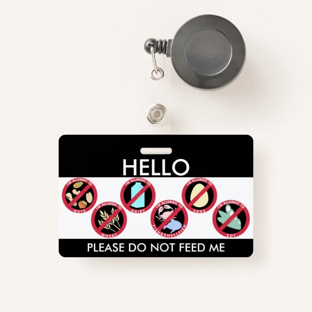 Badge Bonjour mon nom est allergique à l'allergène fait (Front with Retractable)