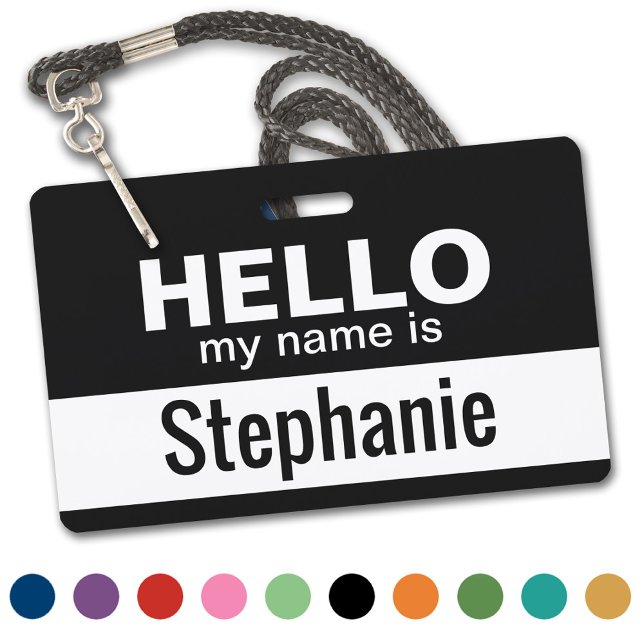 Badge Bonjour mon nom est - personnalisé (Classic - Hello My Name Is - Plastic ID Badge. Available in Several Colors)