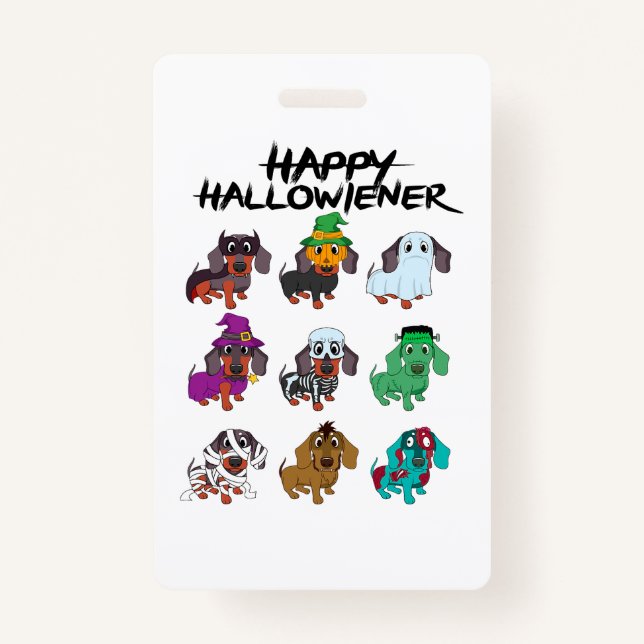 Badge Bonne Halloweenie Tee Halloween Dachshund Chien Id (Devant)