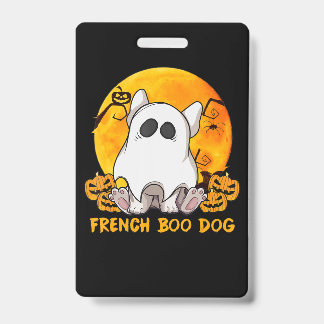 Badge Boo Bulldog avec araignée Citrouille et lune