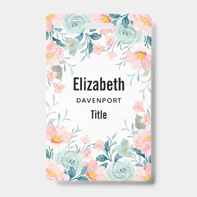 Badge Bordure florale rose et verte  (Avant)