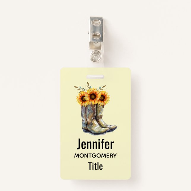 Badge Bottes rustiques Cowboy avec tournesol (Devant avec clip)
