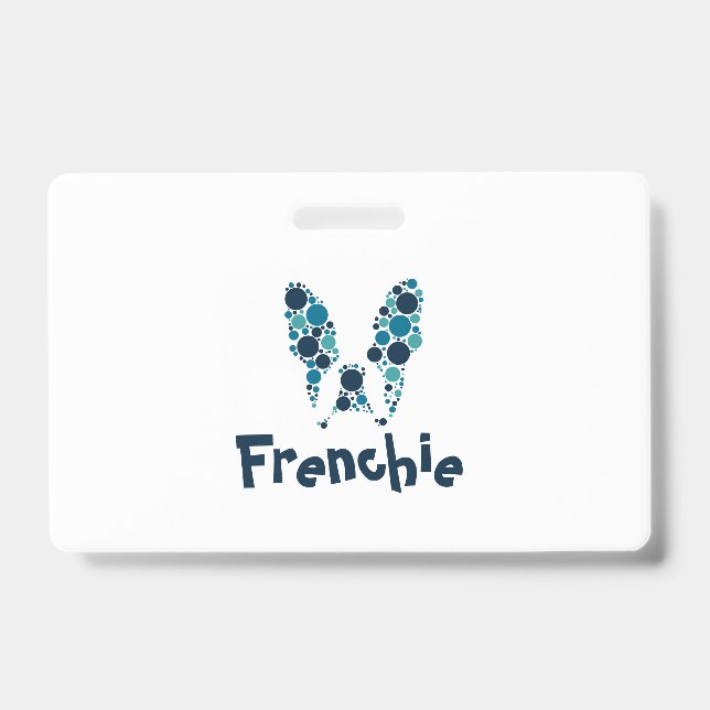 Badge Bouledogue français avec des cercles colorés (Avant)