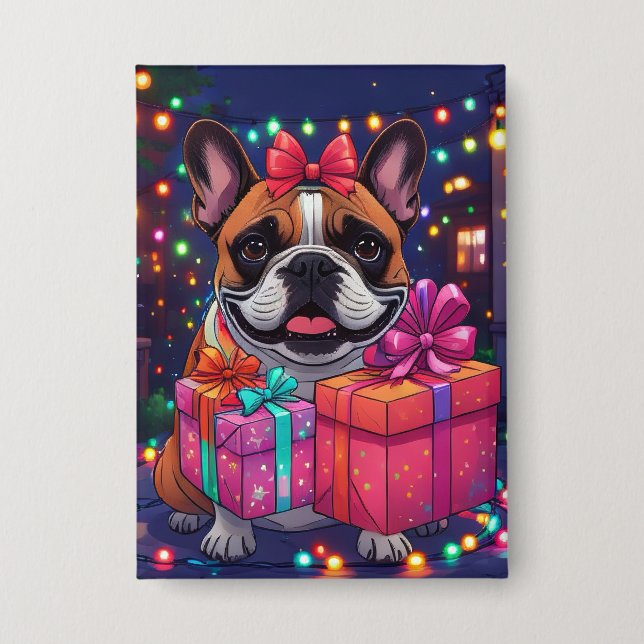 Badge Bouledogue français Noël (Recto)