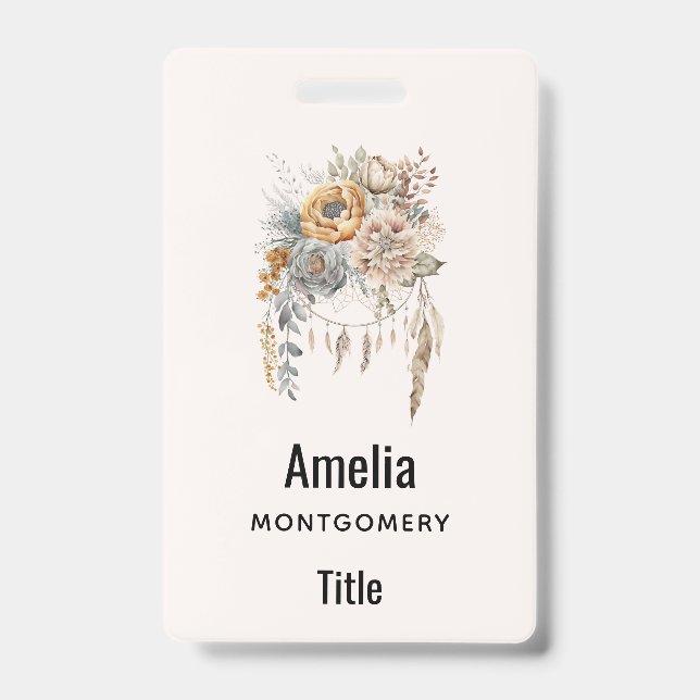 Badge Bouquet de fleurs bohème et attrape-rêves (Avant)