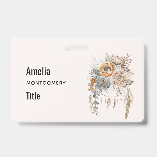 Badge Bouquet de fleurs bohème et attrape-rêves (Avant)