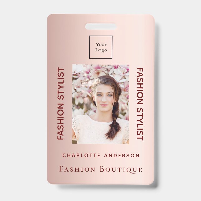 Badge Boutique de mode employé photo rose or luxueux (Avant)