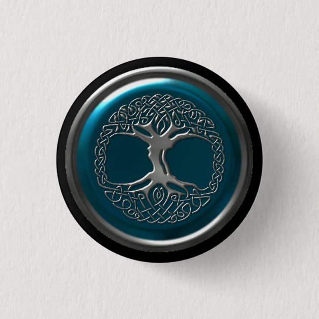 Badge Bouton Arbre celtique en fer azur (Devant)