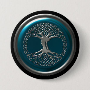 Badge Bouton Arbre celtique en fer azur
