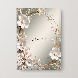 Badge Bouton de cadre floral blanc orné
