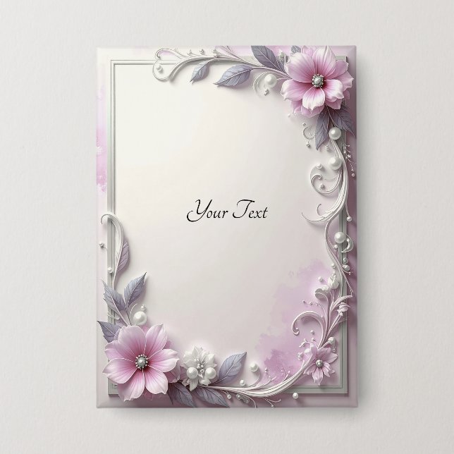 Badge Bouton de cadre floral rose (Recto)