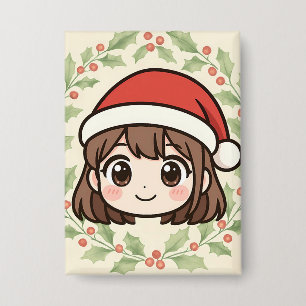 Badge Bouton de fille d'anime Noël Kawaii Mignon