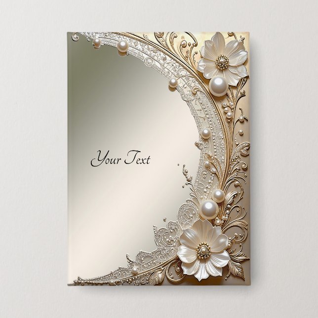 Badge Bouton de fleurs blanches modernes perles (Recto)