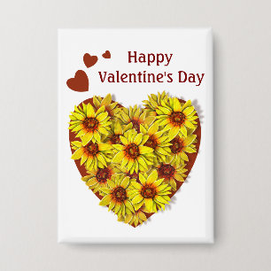 Badge Bouton de la Saint-Valentin Cœur de Tournesol
