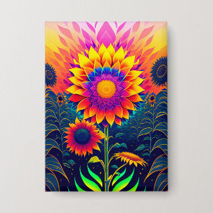 Badge Bouton de tournesol coloré et radiant