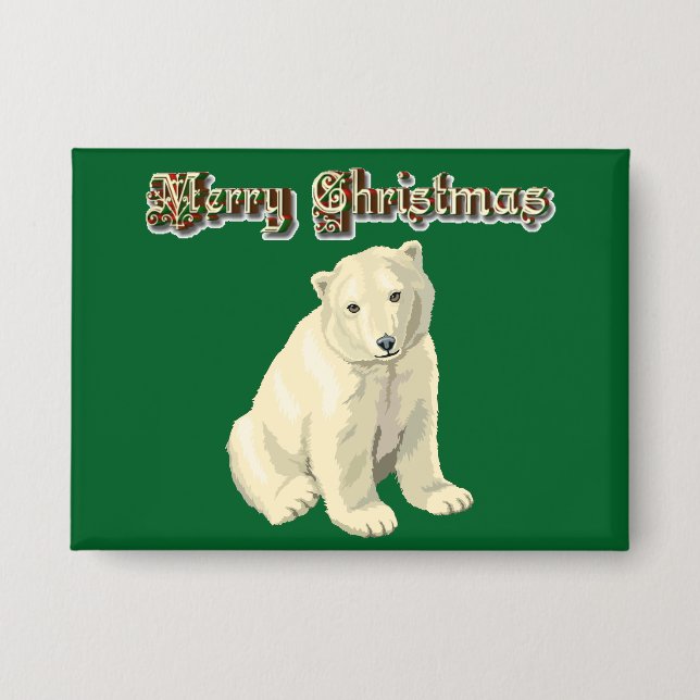 Badge Bouton d'ours polaire de Joyeux Noël (Recto)