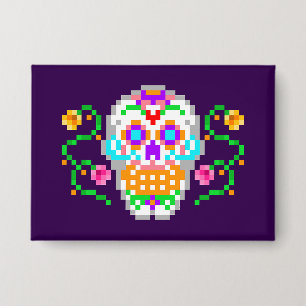 Badge Bouton du crâne de sucre inspiré du Jour des morts
