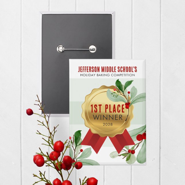 Badge Bouton du prix du gagnant du concours de vacances  (Christmas Holiday Competition Prize Button for the Winner. Great for Cookie & Sweater Contests!)