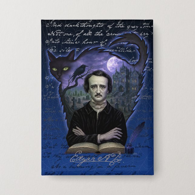 Badge Bouton Edgar Allan Poe Gothique Corbeau (Recto)