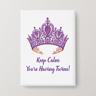Badge Bouton Faire-part jumeau avec couronne violette