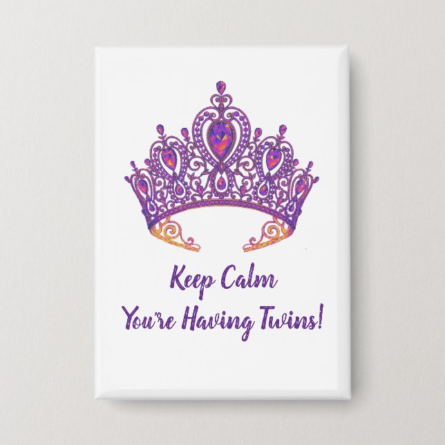 Badge Bouton Faire-part jumeau avec couronne violette (Recto)