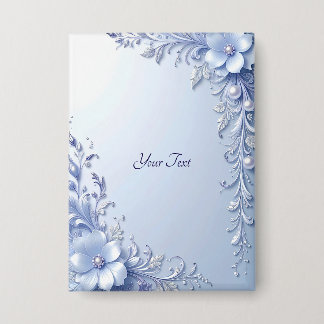 Badge Bouton Fleurs Ornementales Bleues avec Perles