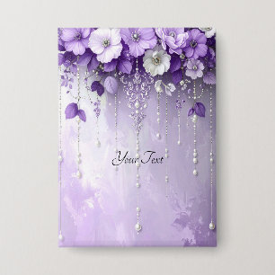Badge Bouton Fleurs Violettes avec Perles Pendantes