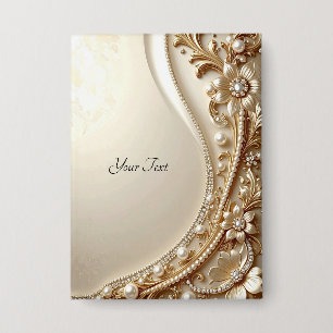 Badge Bouton floral orné élégant en or