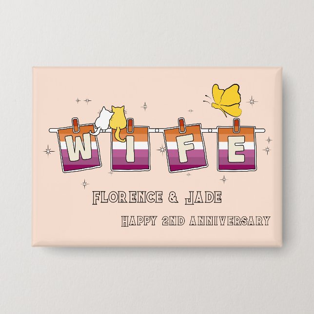 Badge Bouton Joyeux Anniversaire Drapeau Lesbien Coucher (Recto)