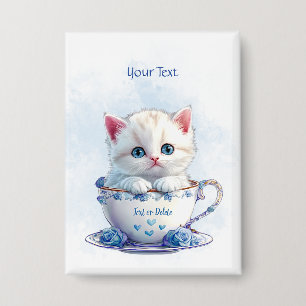 Badge Bouton Kitten en Coupe Fleurs Bleues