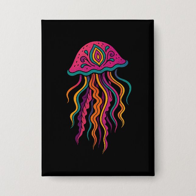 Badge Bouton Méduse Psychedélique – Vibes Océaniques (Recto)