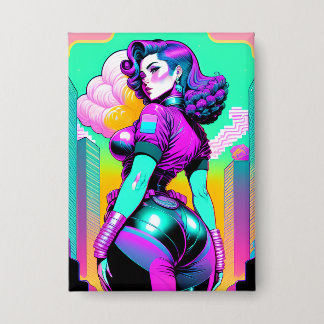 Badge Bouton Neon Vaporwave Pinup Girl