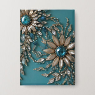 Badge Bouton rectangle en perles de verre sarcelle iride