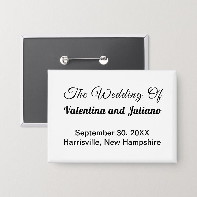Badge Bouton Rectangle Mariage Noir et Blanc (Recto/Verso)