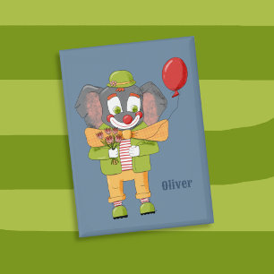 Badge Bouton rectangulaire bleu enfant clown éléphant