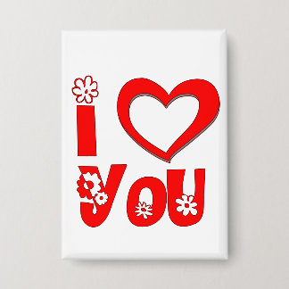 Badge Bouton rectangulaire minimaliste Rouge Je t'aime C