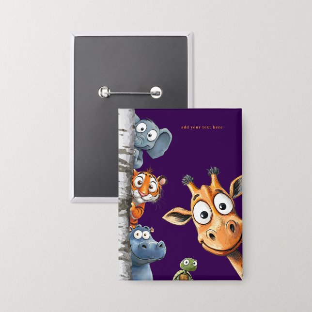 Badge Bouton Zoo Animaux Cache-Cache pour Anniversaire d (Recto/Verso)
