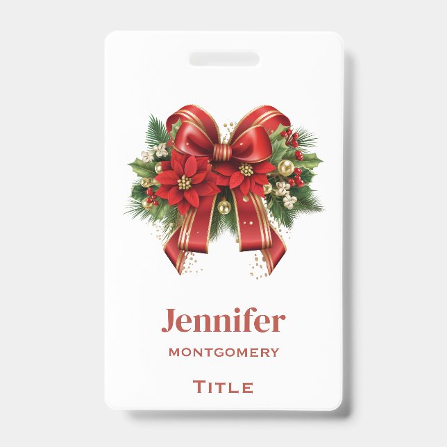 Badge Bow de Noël Festif Rouge et Or (Avant)