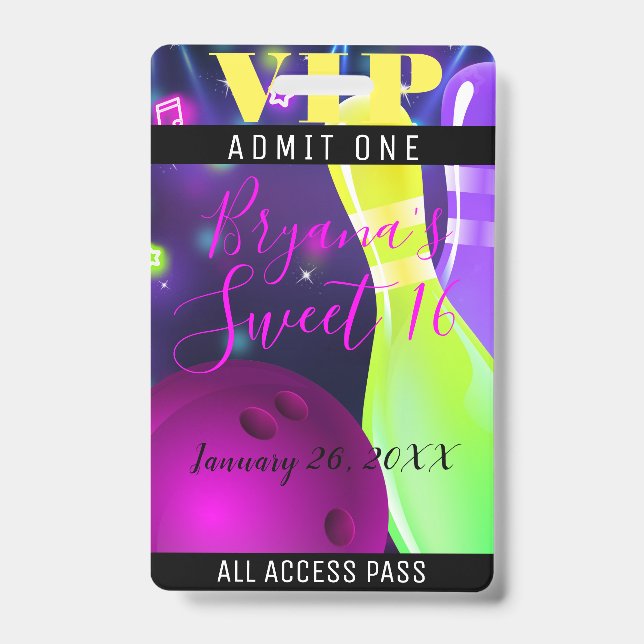Badge Bowl Glow Bowl Anniversaire Fête Light VIP Pass (Face)