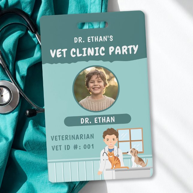 Badge Boy Veterinarian ID Kids' Pretend Play Birthday (Créateur téléchargé)